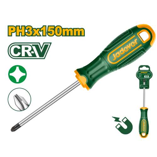 Jadever JDSD2236 Heavy-Duty Phillips Screwdriver – Precision PH3 Tip with Reinforced 8.0mm Round Shank