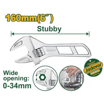 JADEVER JDAW7106 Adjustable Wrench 6" (160mm) – Drop-Forged Handle, 0–34mm Adjustable Jaw, Heat-Treated and Chrome-Plated Finish, Heavy-Duty Spanner for Professional and DIY Use