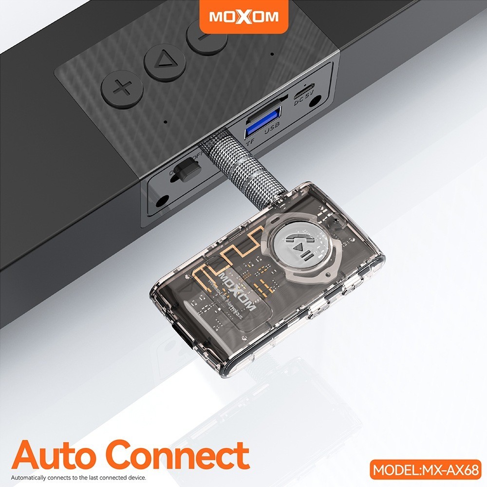 MOXOM MX-AX68 Bluetooth Audio Wireless Receiver Bluetooth 5.0 200mAh Battery 11-Hour Playtime 5M Transmission Range 5V Input Compact & Portable Music Receiver for Car, Home Audio & AUX Devices