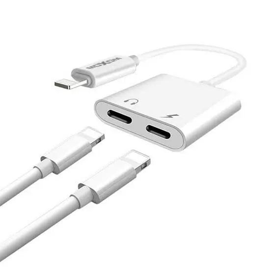 MOXOM MX-AX18 Dual Lightning Adapter for iPhone – Lightning to Lightning + Lightning Audio Adapter Charge & Listen Simultaneously Compact and Portable Supports Music, Calls & Fast Charging