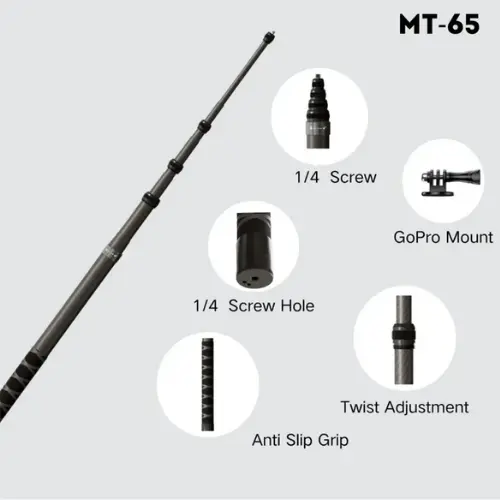 Jmary MT-65 3M Carbon Fiber GoPro Stick – Ultra-Long 3 Meter Extendable Selfie Stick for Action Cameras | Lightweight 0.24kg | Foldable & Portable | Includes Tripod, Mount & Carry Bag