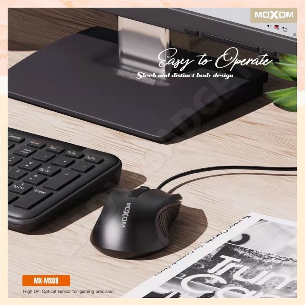 MOXOM MX-MS08 Elite Wired Gaming Mouse โ High DPI Optical Sensor 8733D Chipset 1.5M USB Cable Ergonomic Design Precision Gaming Mouse for PC and Laptop โ Black MOXOM MX-MS08 Elite Wired Gaming Mouse โ High DPI Optical Sensor 8733D Chipset 1.5M USB Cable Ergonomic Design Precision Gaming Mouse for PC and Laptop โ Black
