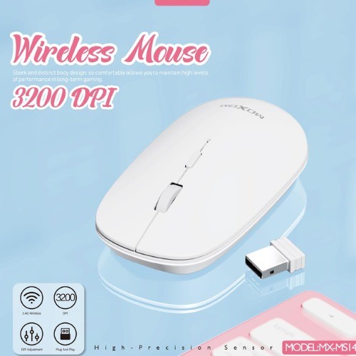 MOXOM MS14 Wireless Laser Mouse (2.4G) High-Precision Ergonomic Mouse with Adjustable DPI (1200/2400/3200), Long-Range 2.4GHz Connection, 4 Programmable Keys