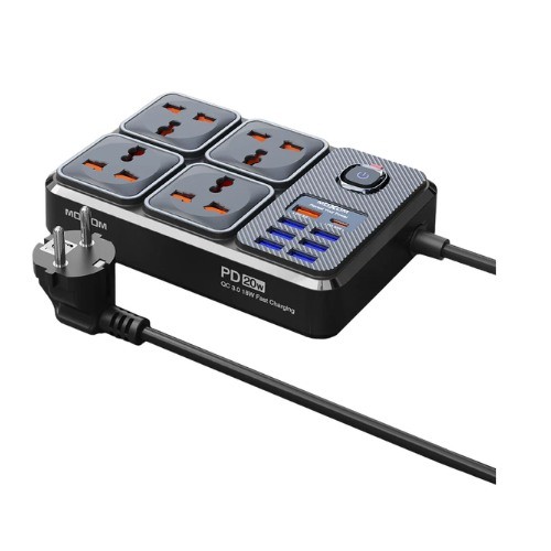 Moxom MX‑ST17 EU 2‑Meter 12‑in‑1 Smart Power Strip — 4 AC Sockets, 7 USB‑A Smart‑Charge Ports & 1 USB‑C PD 20 W, 2500 W / 32 W Total Output