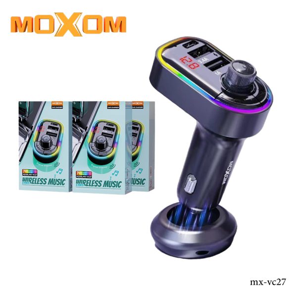 Moxom MX-VC27 Car Charger & Bluetooth Music Player Elegant Modern Design with LCD Display Bluetooth 5.0 + FM Transmitter Volume & Track Control Buttons