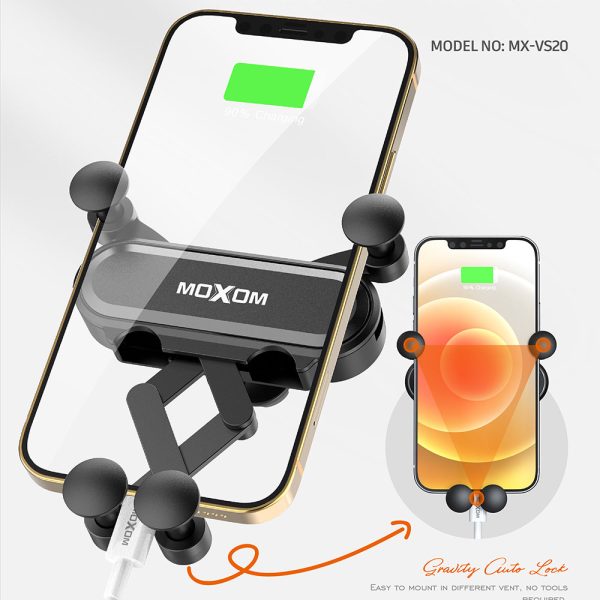 MOXOM MX-VS20 Universal Mobile Car Mount | 360° Adjustable Rotating Phone Holder with Secure Hook Clamp | Air Vent Mount for Smartphones, MP4, and GPS Devices