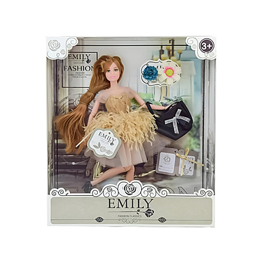 Emily Doll with Black Bag and White Cat – A Charming Fashionable Doll with Accessories for Hours of Imaginative Play