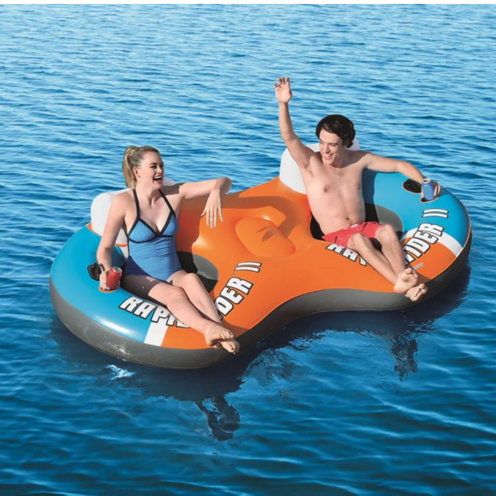 Bestway Hydro-Force Rapid Rider II Lounge 43113 – Premium 2-Person Inflatable River and Lake Float with Built-In Cooler, Cup Holders, Mesh Seats, and Inflata-Shield™ Puncture-Resistant Vinyl