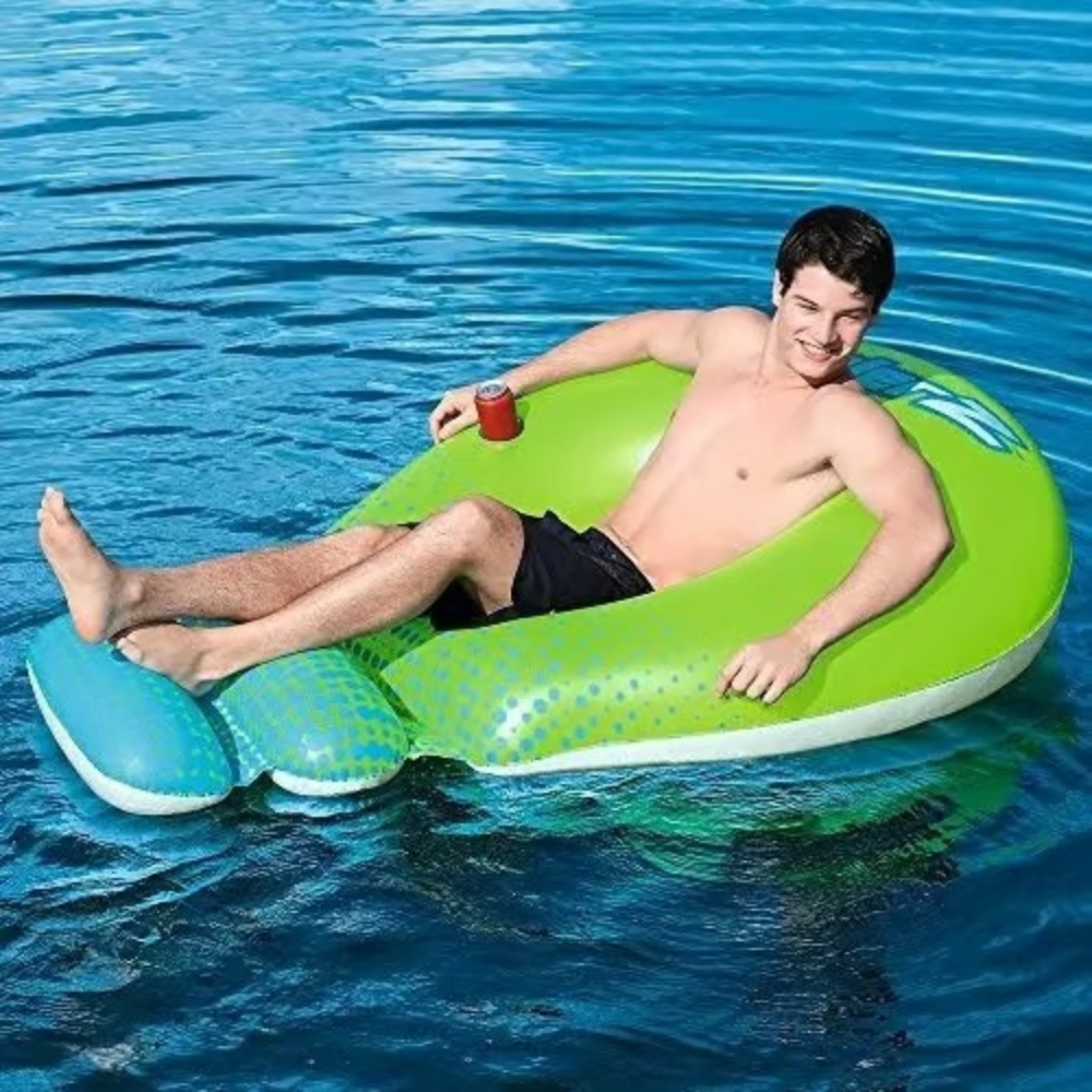 Bestway CoolerZ Super Sprawler Lounge 43138 – Premium Inflatable Pool Lounger with Mesh Seat, Footrest, Cup Holder, and Durable Vinyl Construction