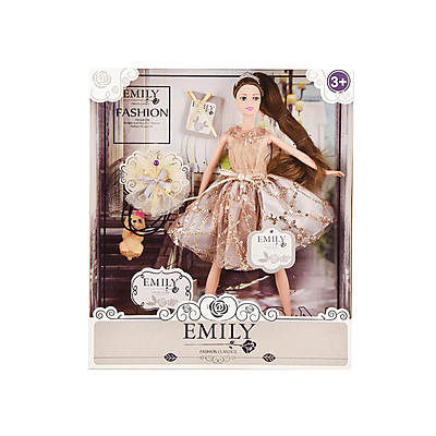 Elegant Doll Wearing Gold Dress with Adorable Dog – A Fashionable Doll Set with a Beautiful Gold Gown and a Cute Puppy Companion for Imaginative Play and Style