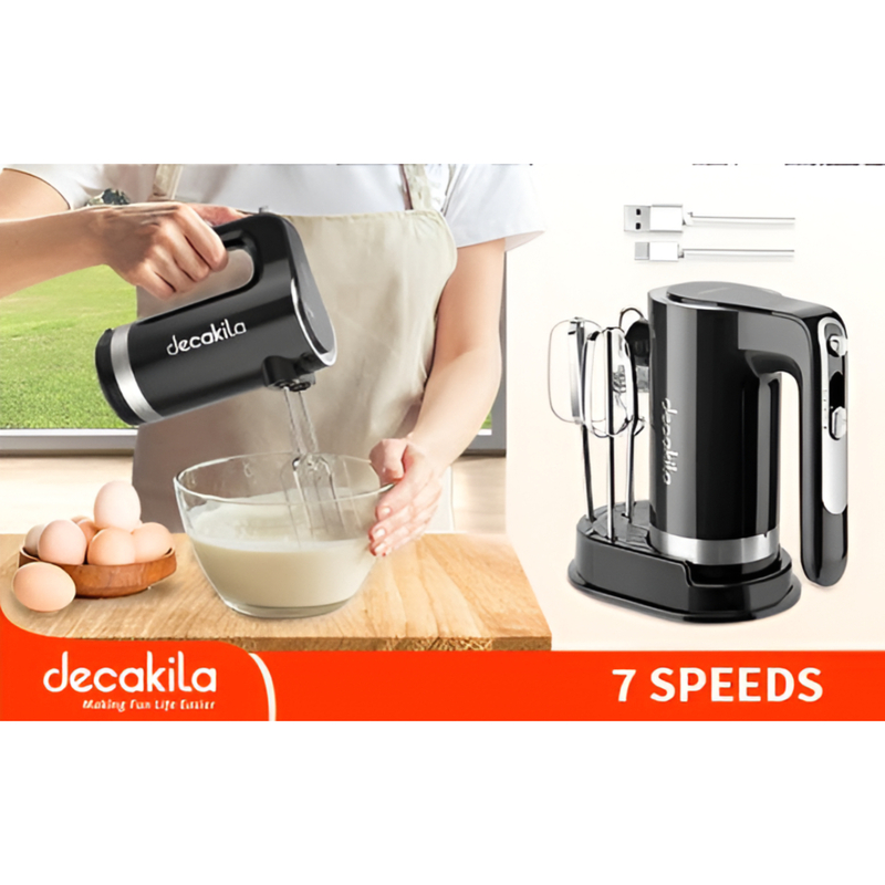 Decakila Cordless Hand Mixer with 90W Motor, 7-Speed Settings and 2000mAh Battery (KMMX006B) Decakila Cordless Hand Mixer with 90W Motor, 7-Speed Settings and 2000mAh Battery (KMMX006B)
