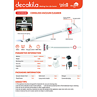 Decakila Cordless Vacuum Cleaner with 140W Motor, HEPA Filter, 0.8L Capacity and 4.5 hours Charging time (CUCV001W) Decakila Cordless Vacuum Cleaner with 140W Motor, HEPA Filter, 0.8L Capacity and 4.5 hours Charging time (CUCV001W)