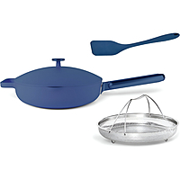 Nutricook One Pan 26cm, Cast Aluminum, w/Self-Basting Lid, Steamer Basket, Silicone Spatula, Ceramic Non-stick Coating, Oven Safe, Induction Safe, Designed in California, NC-OP126AB, All Blue Nutricook One Pan 26cm, Cast Aluminum, w/Self-Basting Lid, Steamer Basket, Silicone Spatula, Ceramic Non-stick Coating, Oven Safe, Induction Safe, Designed in California, NC-OP126AB, All Blue