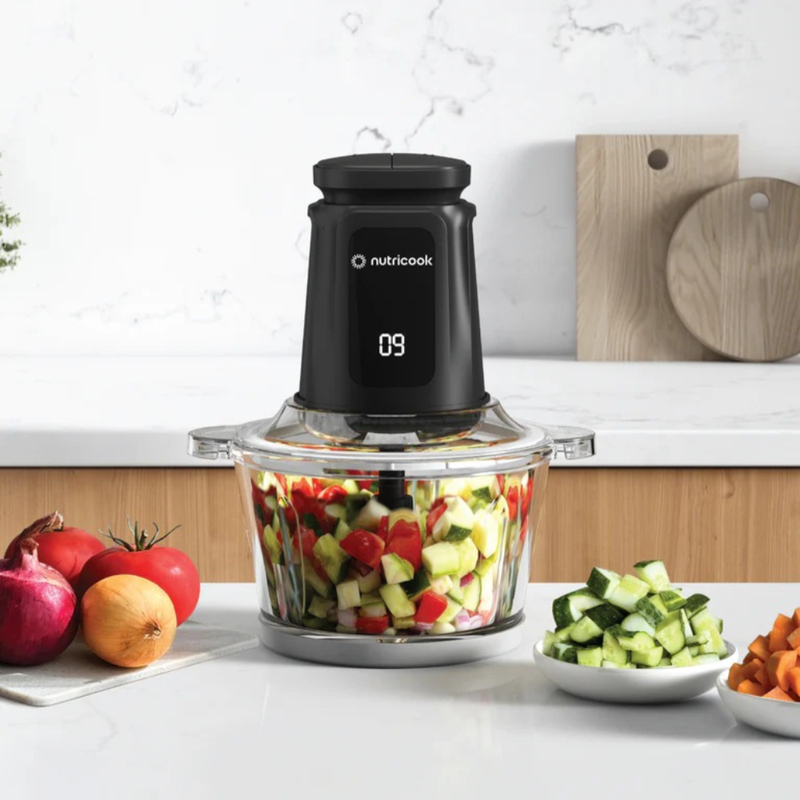 Nutricook Glass & Stainless Steel XXL Chopper and Mincer, 2L Capacity, Pulse & 2-Speed Settings, Durable Stainless Steel Blades, Anti-Slip Base, Easy-to-Use, Black – Model NC-CH2000 Nutricook Glass & Stainless Steel XXL Chopper and Mincer, 2L Capacity, Pulse & 2-Speed Settings, Durable Stainless Steel Blades, Anti-Slip Base, Easy-to-Use, Black – Model NC-CH2000