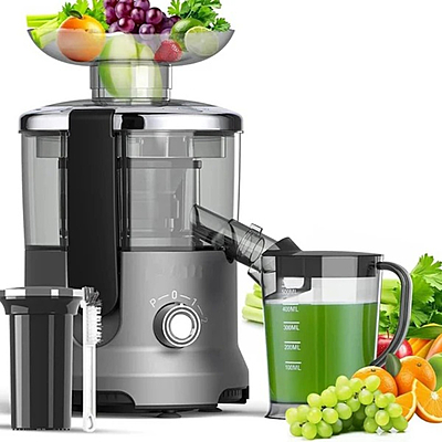 SuperChef 600W Juice Extractor with 2 Speeds, Large Feeding Tube, Stainless Steel Blade, and Pulp Separator | Model: AJ-8703
