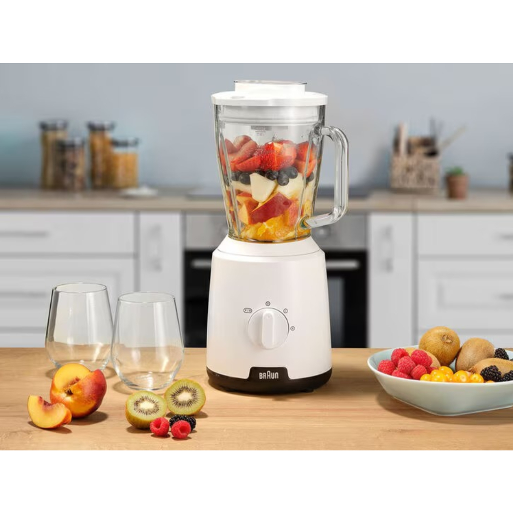 Braun JB0115WH Power Blend 1 Jug Blender and Chopper, White – Powerful 1000W Motor, Multiple Speed Settings, and Easy-to-Clean Design for Smooth Blending and Chopping