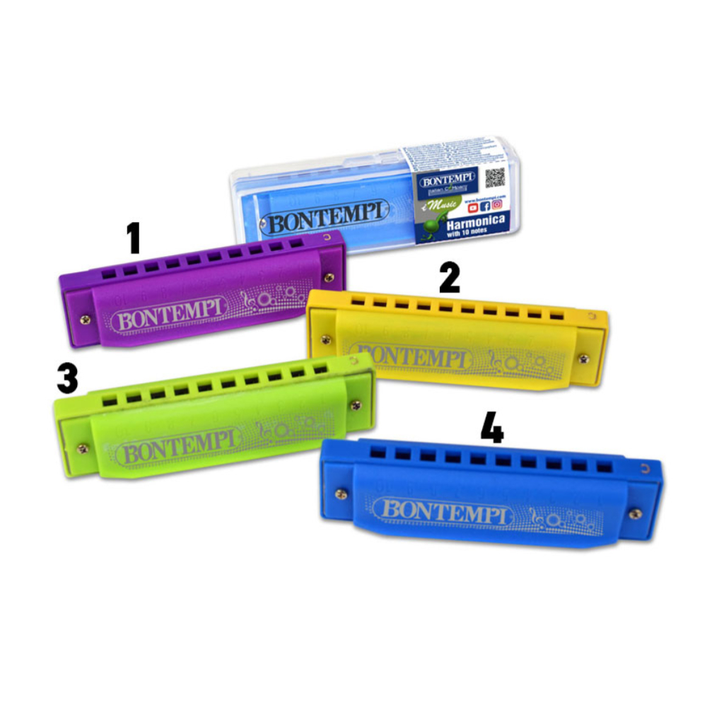 Bontempi Plastic Harmonica 10 Notes – Colorful Assorted Harmonica Set in Box, Perfect for Kids and Beginners to Explore Music and Develop Rhythm Skills6..