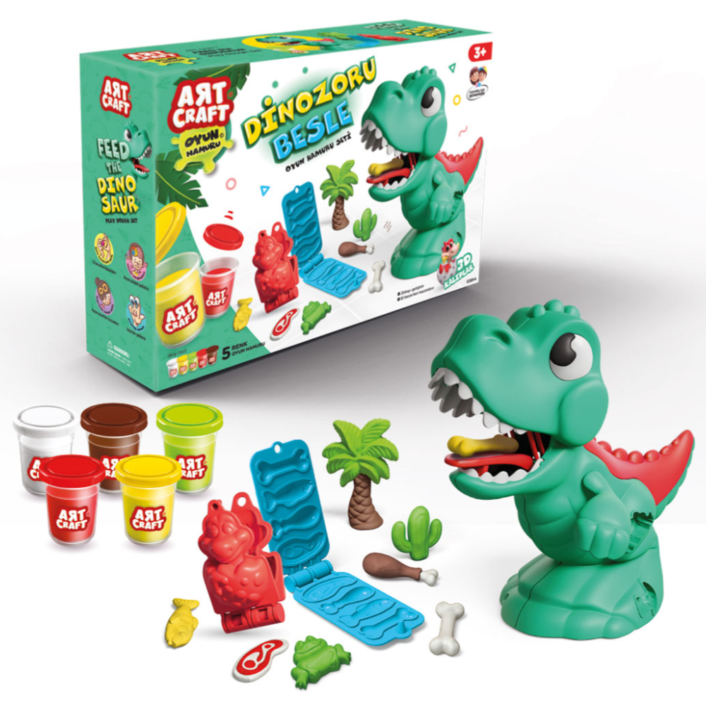 ART CRAFT "Feed the Dinosaur" Play Dough Set – Interactive and Creative Dinosaur-Themed Modeling Clay Kit for Kids with Fun Molding Accessories