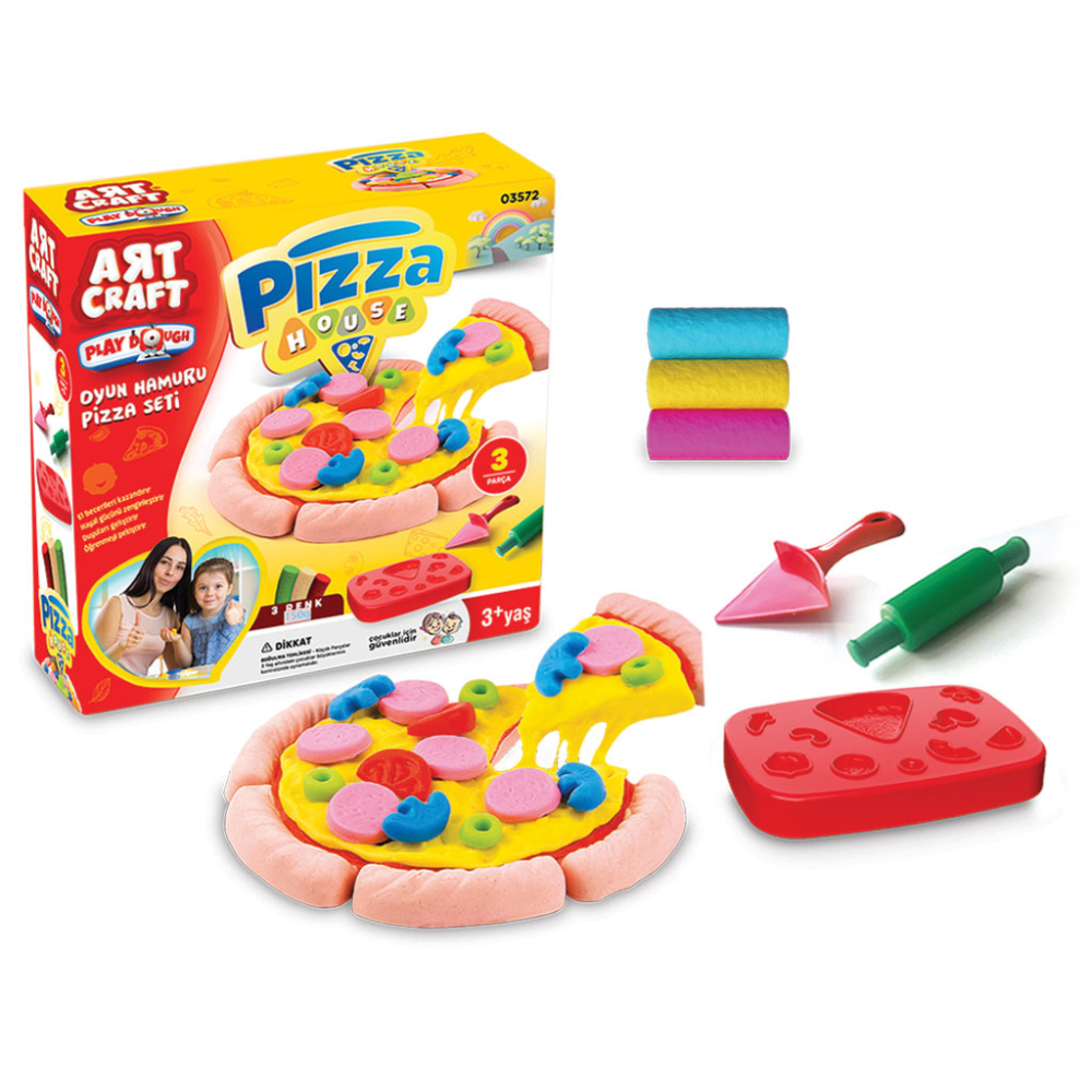 ART CRAFT Pizza House Dough Set – Creative Play Dough Kit for Kids to Make Their Own Pizza with Fun Toppings, Molds, and Accessories