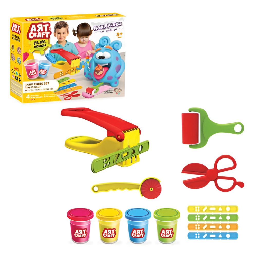 ART CRAFT Hand Press Dough Set – Creative and Fun Play Dough Kit with Press Tool for Shaping and Molding Unique Designs ART CRAFT Hand Press Dough Set – Creative and Fun Play Dough Kit with Press Tool for Shaping and Molding Unique Designs