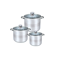 Zilan 6-Piece Stainless Steel Cookware Set (20cm + 22cm + 24cm) with Glass Lids & Induction Base, ZLN4045 – Durable, Versatile, and Elegant Cooking Solution