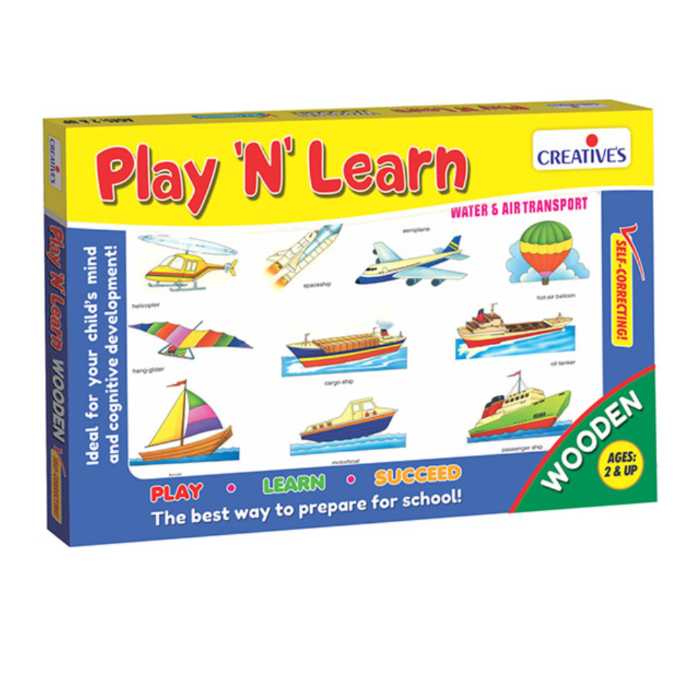 CREATIVE Play N Learn Water & Air Transport Wooden Set – An Engaging and Educational Wooden Toy for Kids to Explore the World of Water and Air Transportation