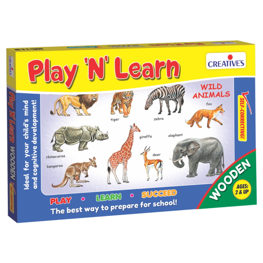 Creative Play N Learn Wooden Wild Animals Set (12 Pieces) – A Fun and Educational Wooden Toy to Explore the Wild World of Animals
