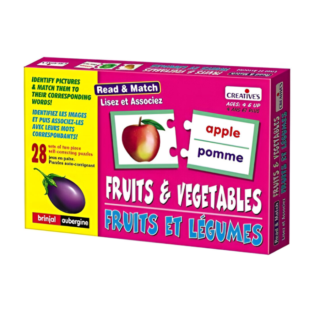 CREATIVE Bilingual Games Read & Match Fruits & Vegetables - 24P: A Fun, Interactive, and Educational Game to Learn Fruits and Vegetables in Two Languages