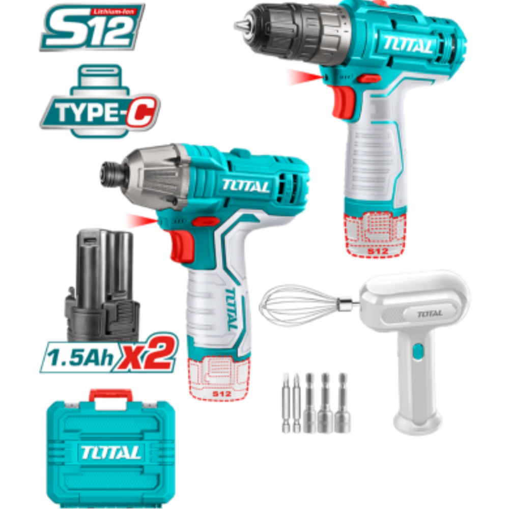 Total 12V Li-Ion 3-in-1 Combo Set – Cordless Drill, Impact Driver & Hand Mixer for Ultimate Versatility