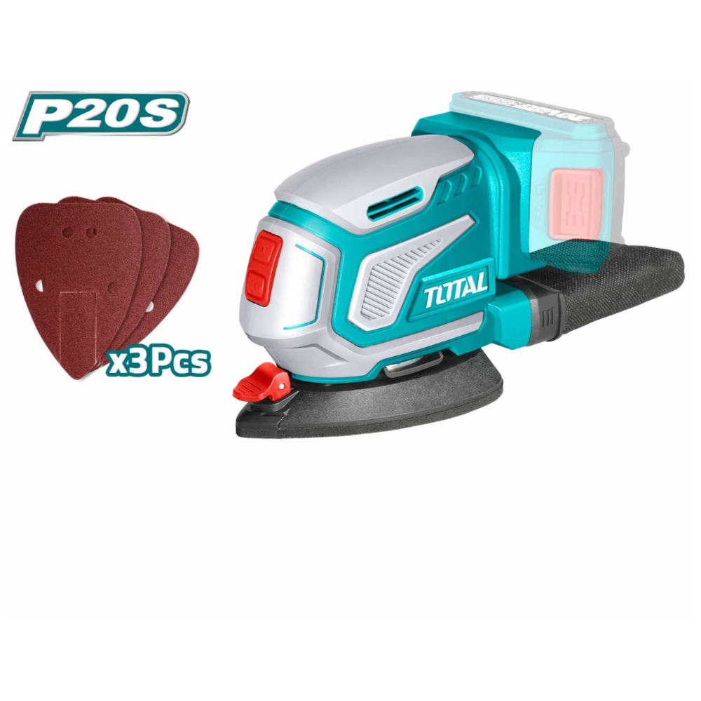 Total TDSLI2051 Li-ion Palm Sander – 20V, 13,000rpm, with Dust Collection Bag, Detail Sander Function, and 3 Sand Papers Included
