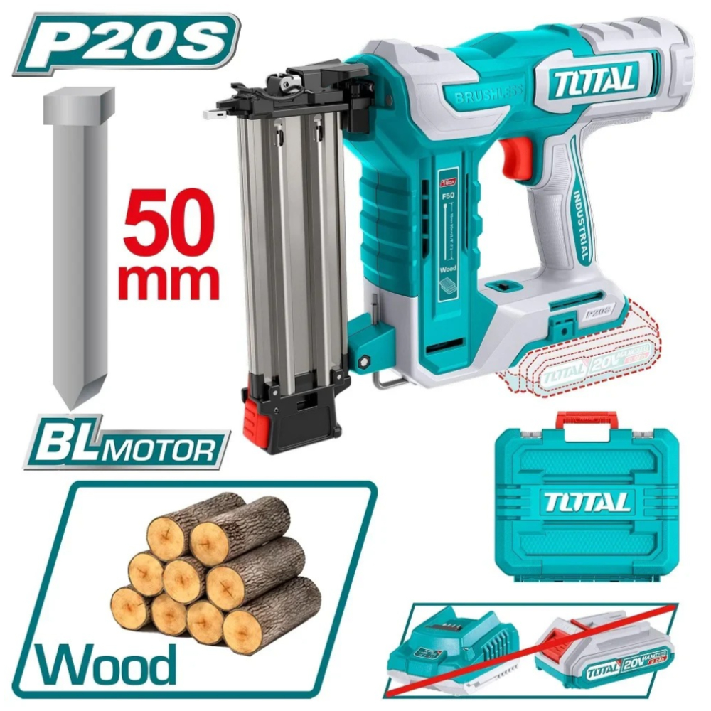 Total TCBNLI5005 20V Cordless Brad Nailer – High-Performance Brushless Motor Nail Gun with 3 Nails/S Drive Rate, 105-Nail Magazine, 1000 Brad Nails & Accessories Total TCBNLI5005 20V Cordless Brad Nailer – High-Performance Brushless Motor Nail Gun with 3 Nails/S Drive Rate, 105-Nail Magazine, 1000 Brad Nails & Accessories