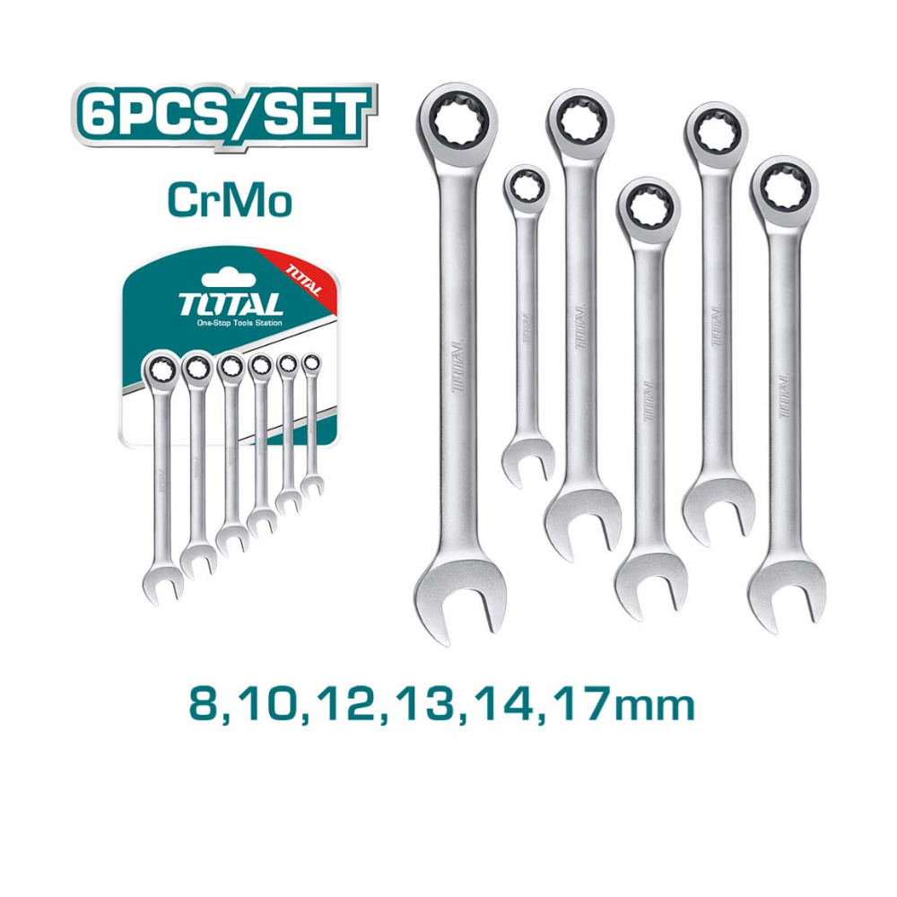 THT102RK566 6-Piece Ratchet Spanner Set – Industrial-Grade, Fine Polished Cr-Mo Steel