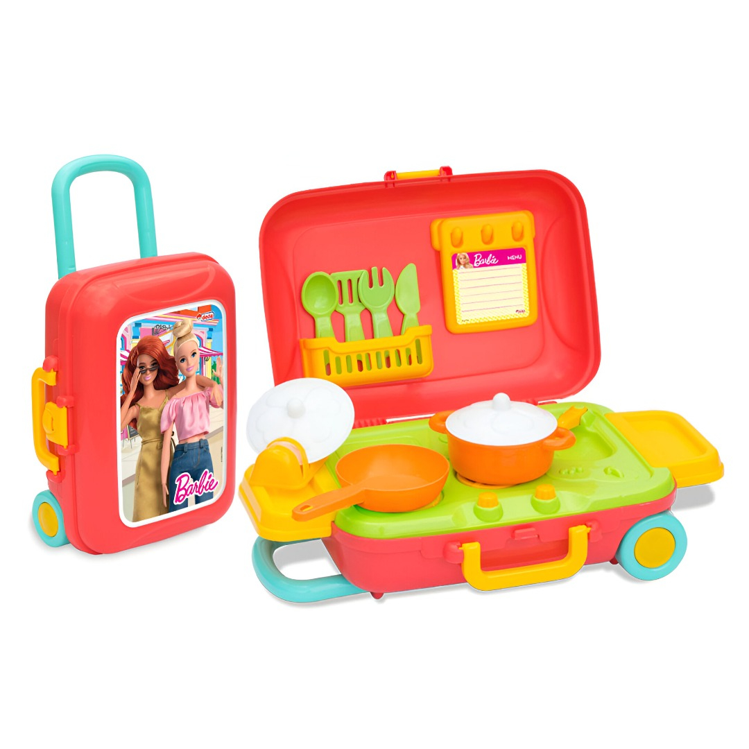 The Dede Barbie Kitchen Set Luggage 3478 is an interactive and portable playset designed to inspire young chefs through imaginative role-playing