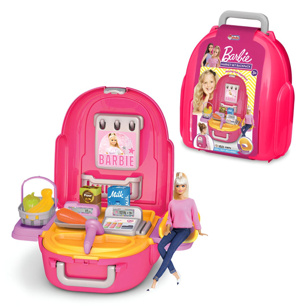 BARBIE MARKET SET BACKPACK 3876 – 2-in-1 Roleplay Toy & Backpack | Pretend Play Supermarket Shopping Kit for Girls