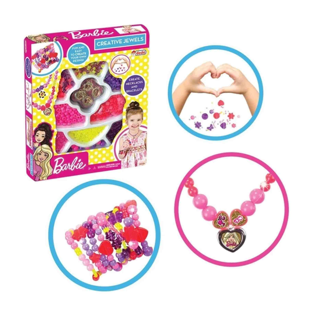 DEDE BARBIE BEAD SET (1 WINDOW BOX) – 3181 | DIY Jewelry Making Kit for Girls | 400+ Colorful Beads & Barbie-Themed Charms