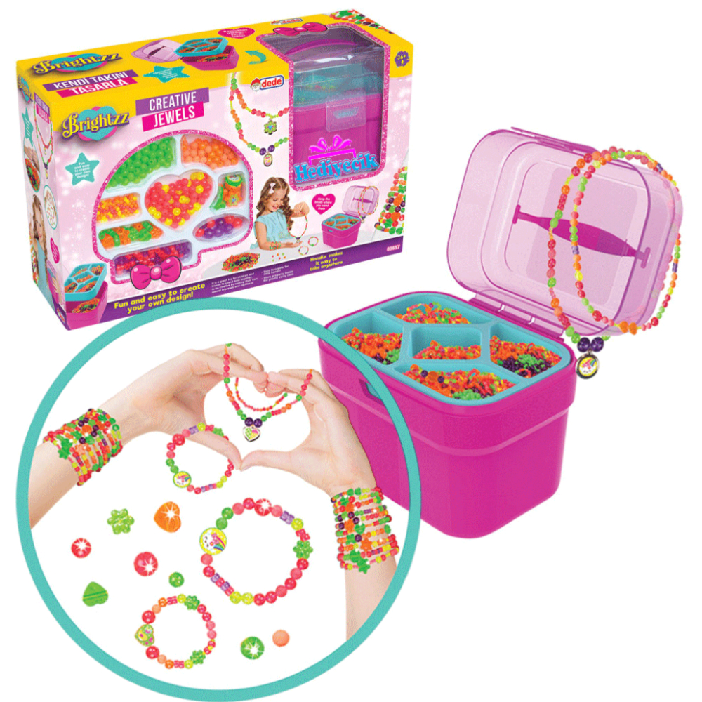 BRIGHTZZ BEAD SET WITH BASKET – 3657 | DIY Jewelry Craft Kit for Girls | 600+ Assorted Colorful Beads, Charms, & Accessories