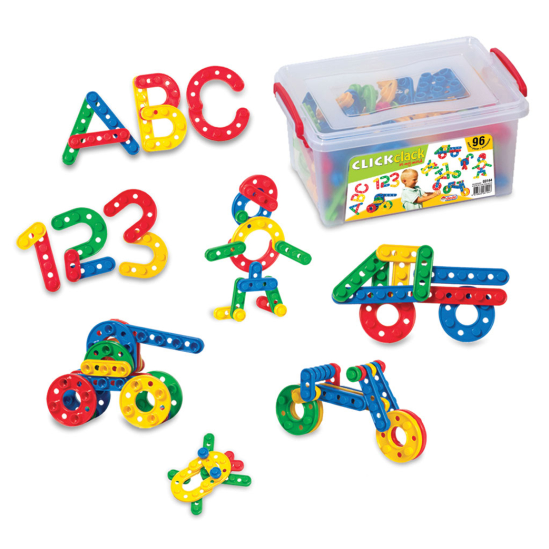 Click Clack Puzzle Small Box 96 Pieces – Colorful Interlocking Construction Toy Set for Toddlers and Kids