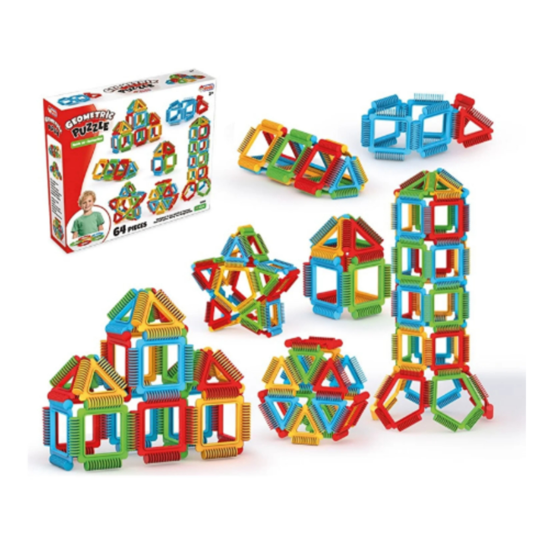 Geometrik Puzzle 64 Pieces – Educational Puzzle Set for Kids Model 3895 Colorful Geometric Shapes