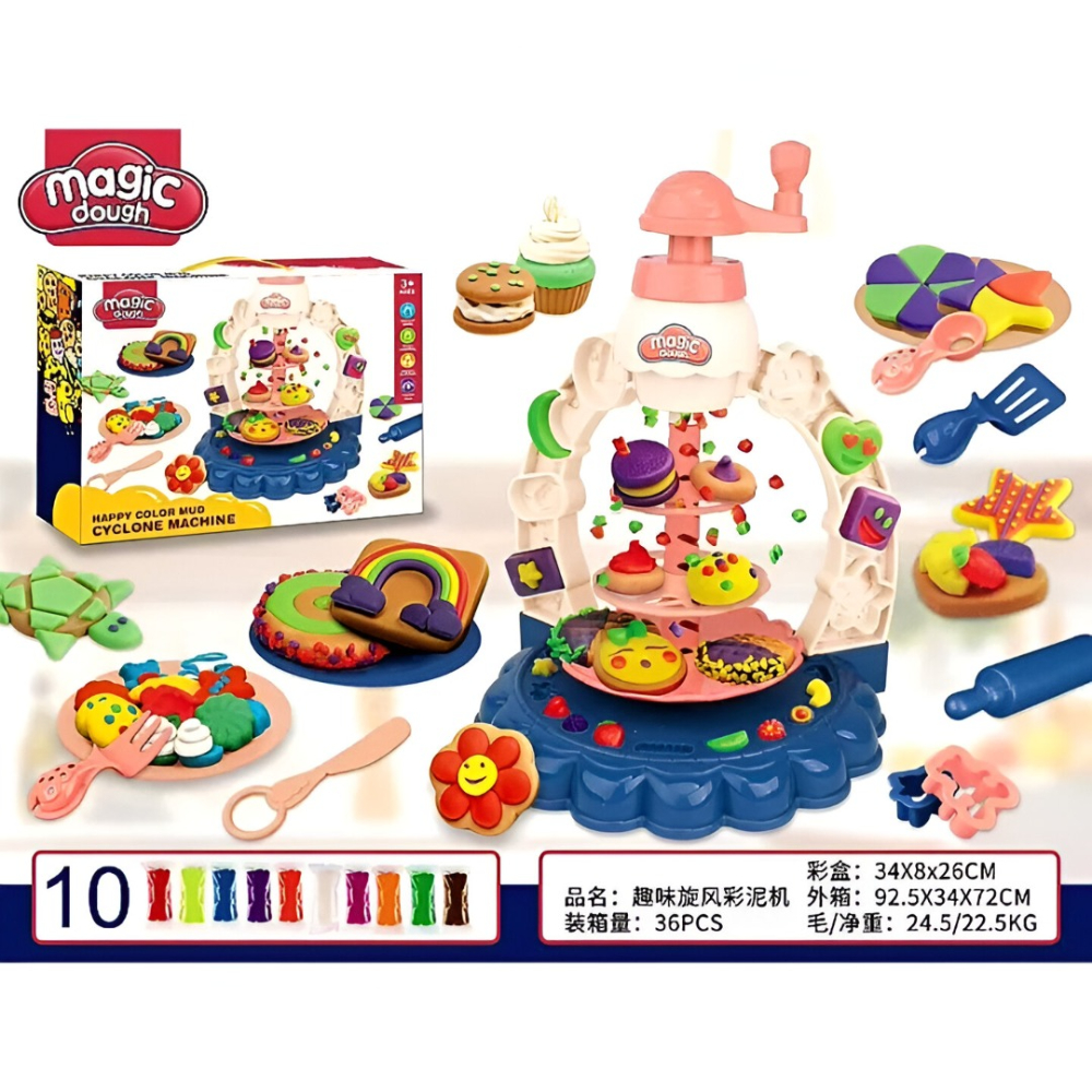 Magic Dough Cyclone Modeling Playset – 30-Piece DIY Colorful Dough Toy Kit for Kids with Spinning Mold Station