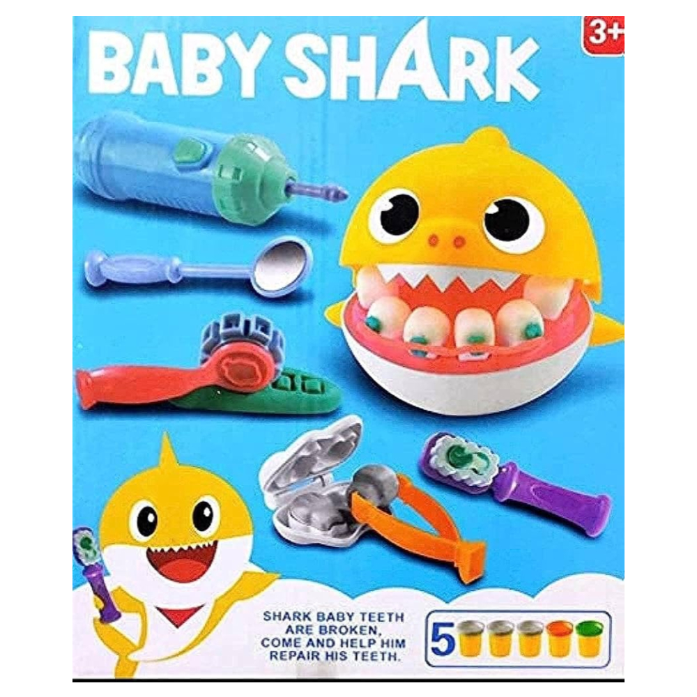 Baby Shark Dental Playset for Kids – 5-Piece Dentist Toy Kit with Play Tools and Colorful Modeling Dough