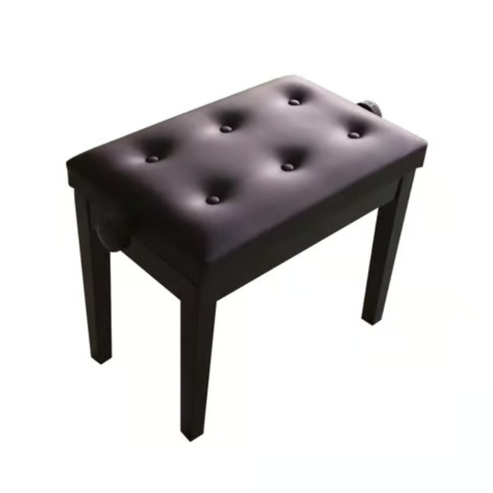 Ara Wooded Adjustable Piano Bench Chair with Comfortable Cushioned Seat for Musicians – Height-Adjustable Black Wooden Stool for Digital and Acoustic Piano