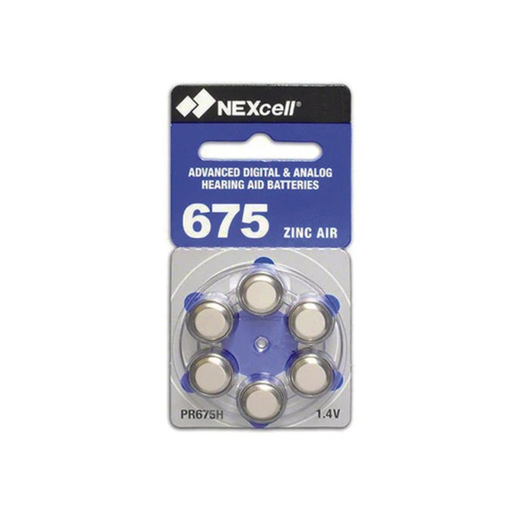 Nexcell A675 Hearing Aid Batteries 1.45V – Pack of 6 | High-Capacity Zinc-Air Long-Lasting Power Cells for Power-Intensive Hearing Aids
