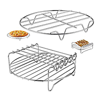 Multifunctional Stainless Steel Air Fryer Rack with Skewers – Round Double-Layer Cooking Rack for Grilling, Roasting, and Dehydrating – Compatible with Most Air Fryers & Ovens Multifunctional Stainless Steel Air Fryer Rack with Skewers – Round Double-Layer Cooking Rack for Grilling, Roasting, and Dehydrating – Compatible with Most Air Fryers & Ovens