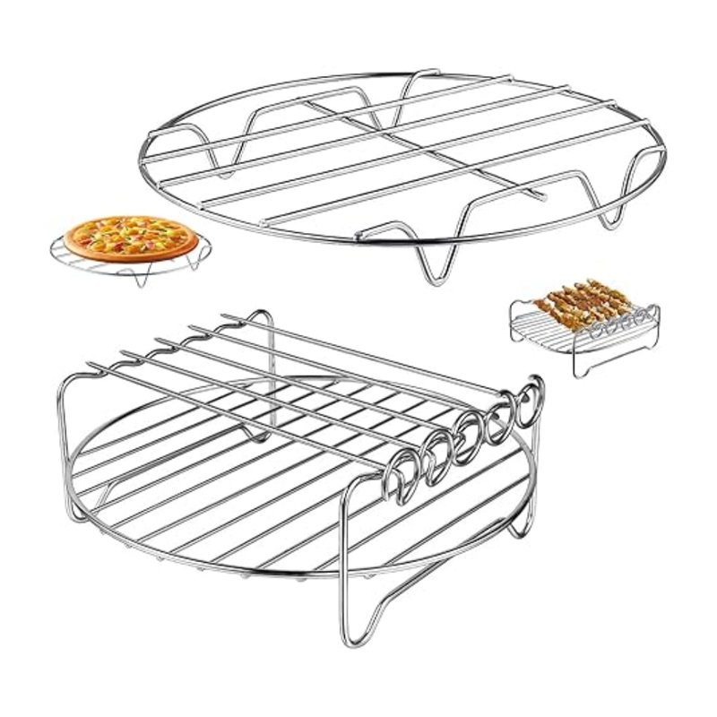 Multifunctional Stainless Steel Air Fryer Rack with Skewers – Round Double-Layer Cooking Rack for Grilling, Roasting, and Dehydrating – Compatible with Most Air Fryers & Ovens Multifunctional Stainless Steel Air Fryer Rack with Skewers – Round Double-Layer Cooking Rack for Grilling, Roasting, and Dehydrating – Compatible with Most Air Fryers & Ovens