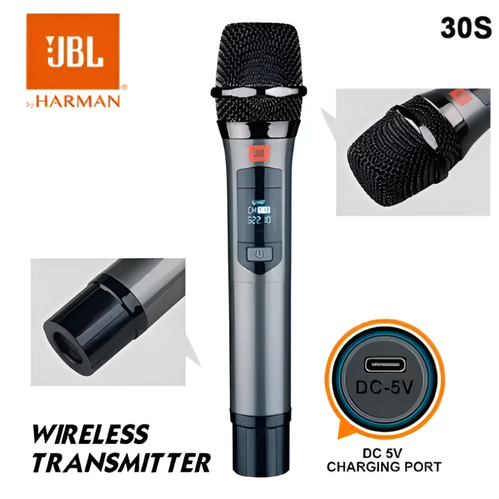 JBL 30S Professional UHF Wireless Microphone System – Dual Handheld Mics with Long-Range High-Sensitivity Receiver, Micro-USB Charging, 6.35mm Audio Output – Ideal for Karaoke, Events, Performances