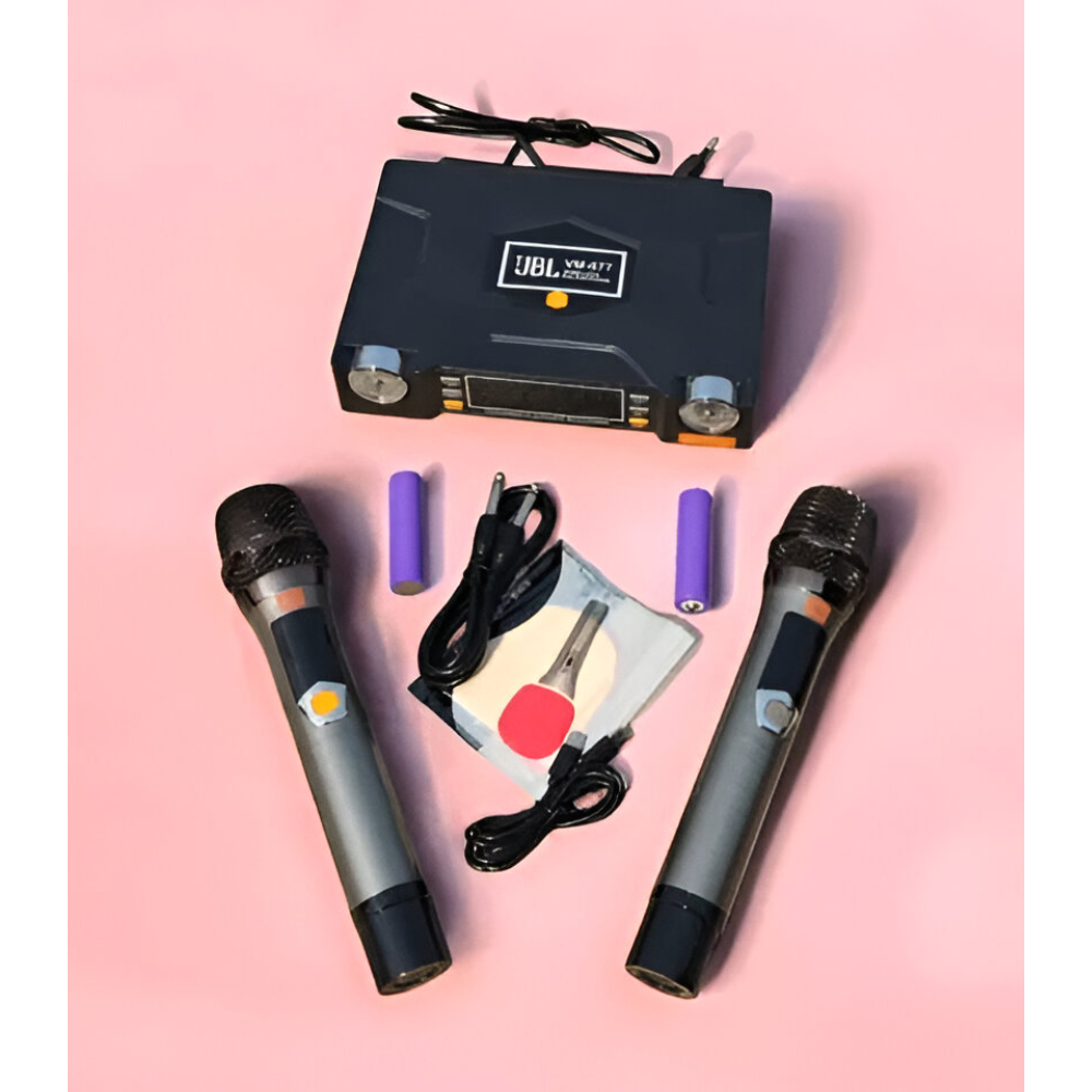 JBL VM-877 High-Quality UHF Dual Wireless Microphone System with Professional Receiver – 100 Channels, DSP Frequency Locking, 200–690MHz Frequency Range, 18650 Rechargeable Battery