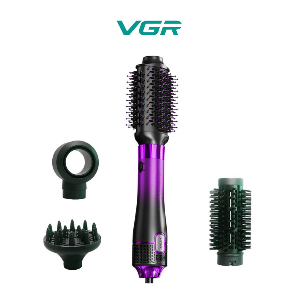 VGR V-484 Professional 1000-1100W 4-in-1 Hot Air Brush – Multi-Styler with 4 Interchangeable Heads Fast Drying & Volumizing Hair Tool with Diffuser, Concentrator, Round & Oval Brushes