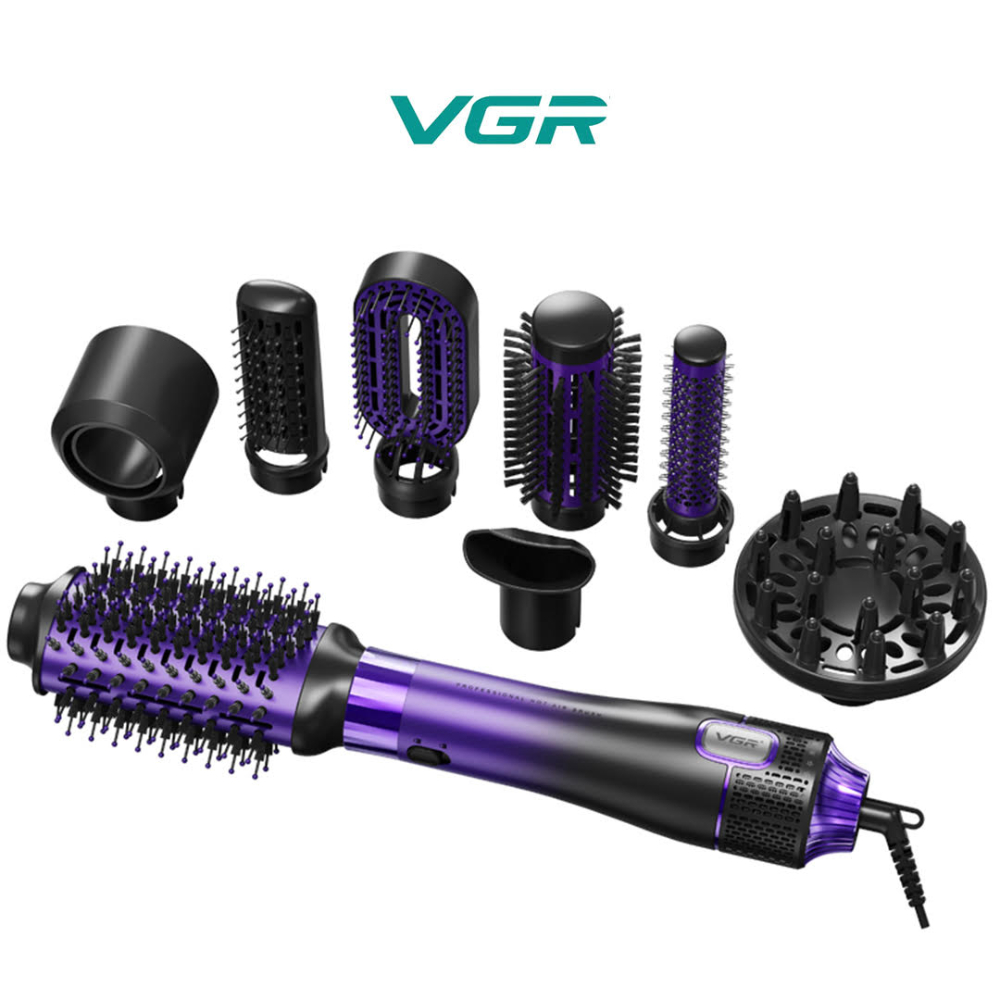 VGR V-488 Professional 1000–1100W 8-in-1 Hot Air Brush – Ultimate Multi-Styler with Interchangeable Styling Heads | Includes Semi-Circular Comb, Diffuser, Concentrator & Annular Nozzle