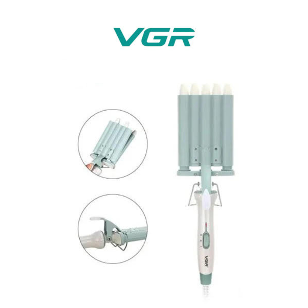 VGR V-595 Professional Electric Hair Curler 3-Barrel Ceramic Coated Hair Waver with Max 220°C Heat Adjustable Temperature Settings Lightweight