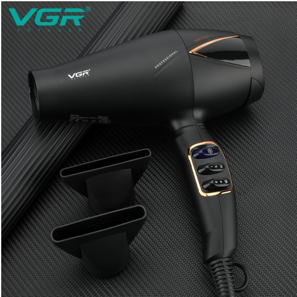 VGR V-467 Professional Electric Hooded Hair Dryer Powerful 1800-2200W AC Motor Foldable Salon Hair Styling Equipment with Ionic Technology 3-Speed Function Black